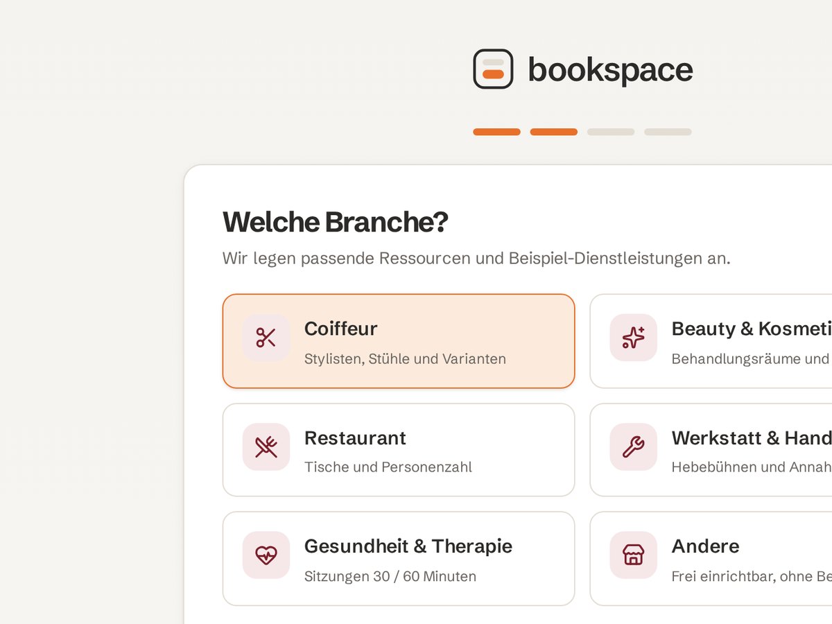 Ausschnitt aus Bookspace: Auswahl der Branche bei der Registrierung